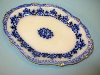 Antique W.  H.  Grindley & Co Flow Blue Dish Small Oval Scalloped Platter 10 1/2 "