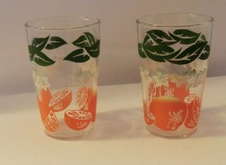 Anchor Hocking Juice Jar Decanter & 2 Glasses With Oranges Design vintage 5