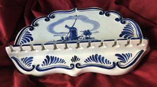 LG Vintage Delft Blue Hand Painted Wall Hanging Spoon Holder - Windmill Holland 2