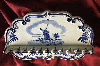 LG Vintage Delft Blue Hand Painted Wall Hanging Spoon Holder - Windmill Holland 3
