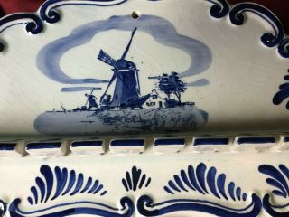LG Vintage Delft Blue Hand Painted Wall Hanging Spoon Holder - Windmill Holland 4