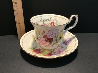 Royal Albert Bone China Flowers Of The Month - April Sweet Pea Tea Cup And Saucer