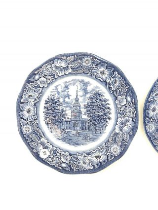 Set Of 2 Liberty Blue Staffordshire Ironstone Independence Hall Colonial Plates 2