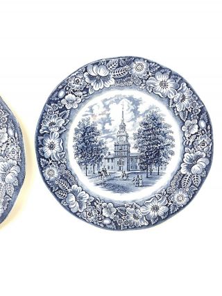 Set Of 2 Liberty Blue Staffordshire Ironstone Independence Hall Colonial Plates 3