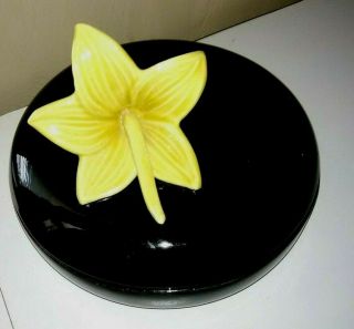 Vintage Royal Haeger Yellow Lily Calla 8 " Candy Dish Flower Lid Black Bowl R431