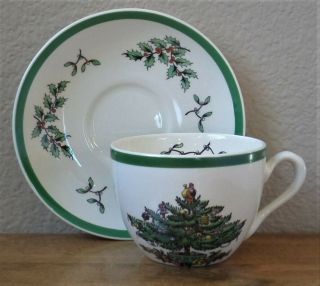2.  5 " Flat Cup & Saucer Set - Christmas Tree Pattern By Spode - Made In England