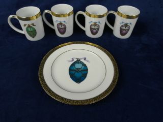 Gold Buffet Royal Gallery Faberge Egg Plates - 1 Dessert Plate 4 Coffee Mugs