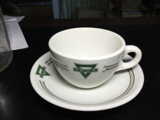 Syracuse China O.  P.  Co.  Ymca Coffee 8 - 12 Tea Cup & H - 4 6” Saucer Triple Striped