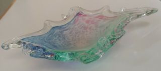 Murano Vintage Art Glass Small Dish/tray Pink,  Blue And Green