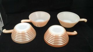 Set Of 4 Peach Vintage Fire King Beehive Handled Soup Bowls With Minor Wear
