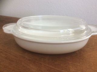 Corning Ware White Oval Grab - It Dish Bowl P - 14 - B W/ Pyrex P - 14 - C Lid Casserole