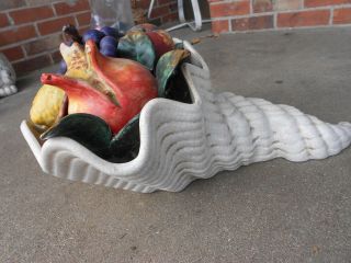 Three Hands Large Ceramic Horn Of Plenty Cornucopia Center Piece Crackle Glaze