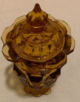 Vintage Amber Depression Glass Footed Candy Dish Lid Retro Antique Sugar Bowl