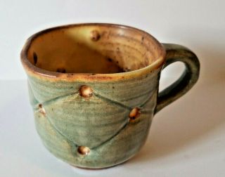 Vintage Hand Made Stoneware Pottery Coffee Mug Cup Green Brown Glaze Potato