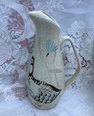 Red Wing Pottery Marked Pitcher Jug W/ Bird Bob White Design Painted 11 In.  Tall