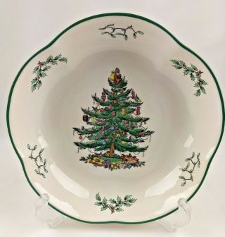Vintage Spode Christmas Tree Holly Berry Scalloped Serving Bowl England