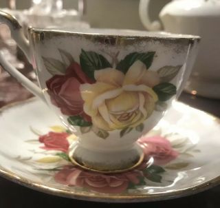 Queen Anne Lady Sylvia Tea Cup Saucer Pink & White Roses English Fine Bone China