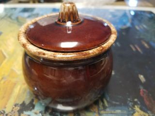 Vintage Hull Oven Proof Usa Brown Drip Sugar Bowl With Lid