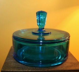 Vintage Martinsville Glass Blue Covered Dish With Lid Candy? Dresser?