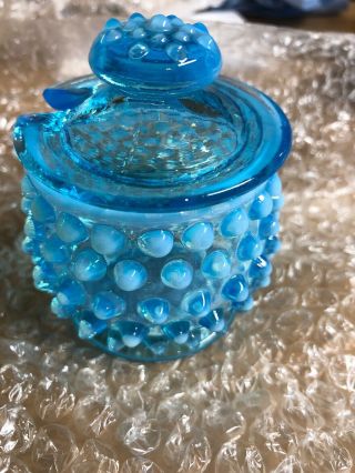 Vintage Blue Hobnail Jelly Jar With Lid