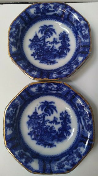 Pair (2) Vintage Kyber W Adams & Co England Flow Blue 8 Sided Small Bowls 5 "
