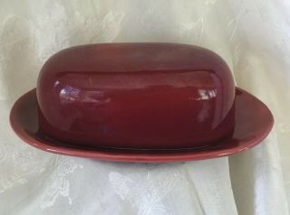 Malibu Modern By Hollydale Butter Dish Cranberry,  Vintage California Pottery