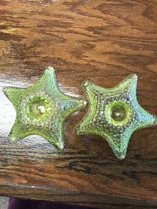 Green Vaseline Glass Starfish Uranium Yellow Candle Holder