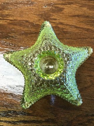 Green Vaseline glass starfish uranium yellow candle holder 2