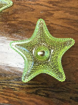 Green Vaseline glass starfish uranium yellow candle holder 3