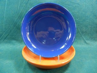 Bauer Pottery Vintage Ring Shape Flat 7 1/2 " Diameter Cereal Bowl Blue