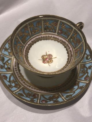 1915 Gold Antique Rc Nippon Noritake Footed Tea Cup & Saucer Vgc