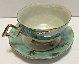 Vintage Royal Sealy Japan Lusterware Three Footed Iridescent Tea Cup Saucer