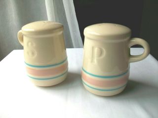 Mccoy Pottery Pink And Blue Stripe Stone Craft Salt And Pepper