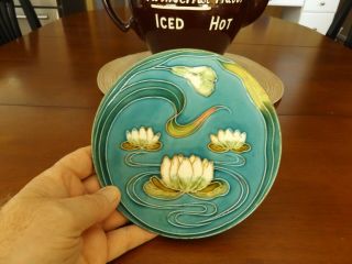Vintage Majolica Zell Baden Water Lily Arts And Crafts Plate 6.  5 " Germany 2474