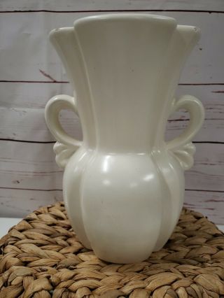Vintage Mccoy? Pottery Vase Double Handled Ivory Matte Glaze