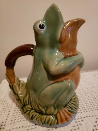 Vintage Collectible Majolica Frog Figural Pitcher / Jug Hand Painted Great Decor 2