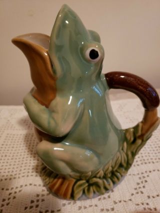 Vintage Collectible Majolica Frog Figural Pitcher / Jug Hand Painted Great Decor 4