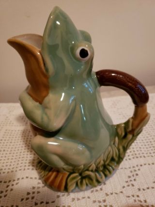 Vintage Collectible Majolica Frog Figural Pitcher / Jug Hand Painted Great Decor 5