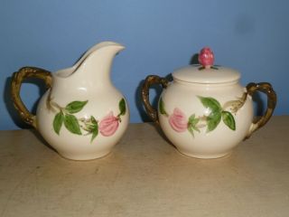 3 Pc.  Vtg Franciscan Pottery Desert Rose Ceramic Sugar Bowl W/ Lid & Creamer