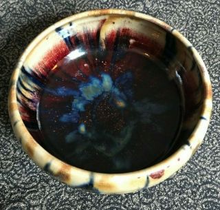Vintage Pottery Planter Bowl Dish Brown And Blue Drip Glaze 7 " X 2.  5 "