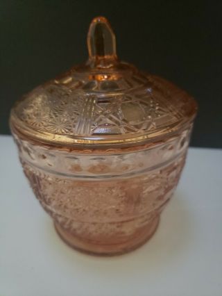 Vintage Pink Glass Sugar Bowl With Cover