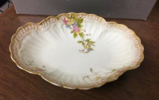M.  Redon Limoges Hand Painted 8 " Oval Candy Dish Gold Trim