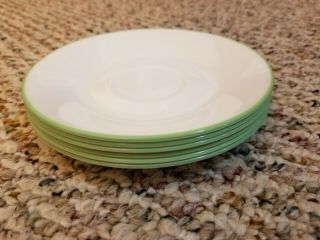 6 Corelle Cup Saucers White W/green Rim - Euc