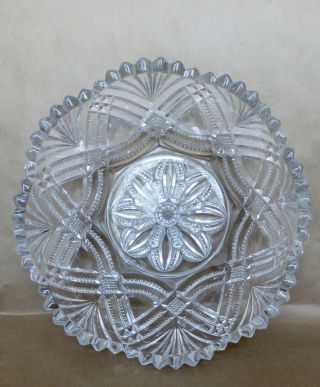 Vintage Clear Cut Glass Large Serving Bowl With Scalloped Edges
