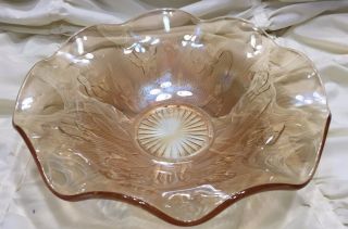 Vintage Carnival Glass Iris Herringbone Fruit Bowl Amber