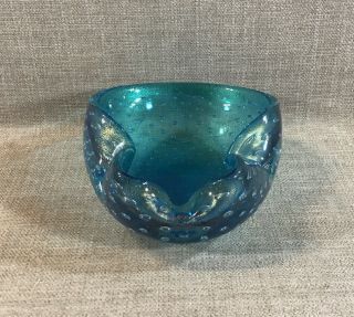 Vintage Murano Art Glass Seguso Controlled Bubble Blue Candy Dish Ash Tray