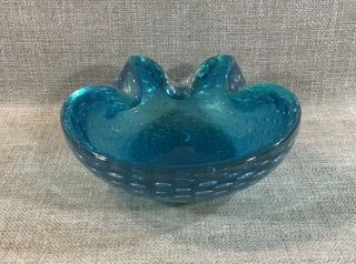 Vintage Murano Art Glass Seguso Controlled Bubble Blue Candy Dish Ash Tray 4