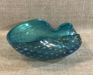 Vintage Murano Art Glass Seguso Controlled Bubble Blue Candy Dish Ash Tray 5