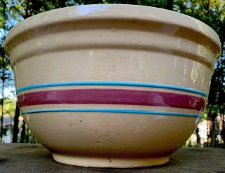 Vtg Ex Large Mccoy Usa Oven Ware Cream Mixing 14”bowl Pink And Blue Stripes