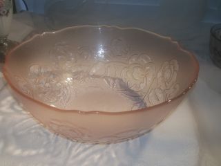 Vintage Arcoroc France Rosaline Pink Glass Serving Bowl 9 " Dia X 4 " H